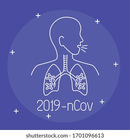 body with lungs for 2019 ncov in purple background vector illustration design