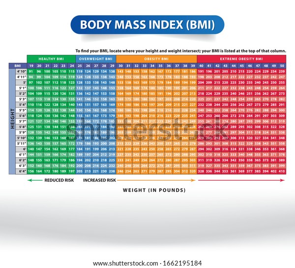 Body Mass Index Bmi Chart Pounds Stock Vector (Royalty Free) 1662195184 ...