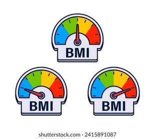 Body Mass Index BMI Tracking Gauges Vector Illustration with Multi Colored Weight Classification Zones