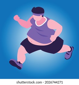 Concepto abstracto del control de la masa corporal. escalas obesas. Bastante joven en dieta tratando de controlar el peso corporal. Ilustración vectorial de dibujos animados planos