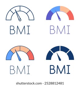 Icono de índice de masa corporal establecido en estilo plano y línea. Símbolo del IMC. Ilustración vectorial.