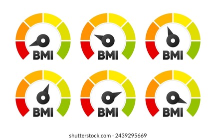Body Mass Index level. Body concept. Obese chart scales. Body mass index control. Vector Illustration.