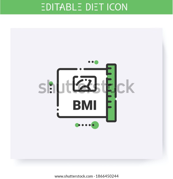 Body mass index line icon. Body weight control. Fat\
measurement method. Diet. Weight loss. Portion control. Calorie\
count. Slimming concept. Isolated vector illustration. Editable\
stroke 