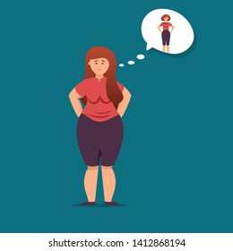 Body mass index vector illustration The girl thinks about losing weight and weight loss. Health problems