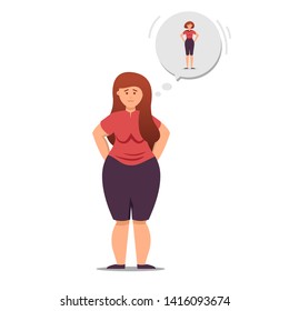Body mass index vector illustration The girl thinks about losing weight and weight loss. Health problems