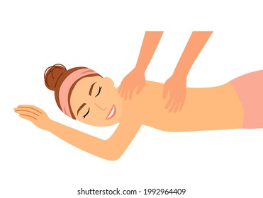 Ilustración vectorial de concepto de masaje corporal sobre fondo blanco. Masaje de aromaterapia y spa en casa o salón de belleza para circulación sanguínea. Atención de salud y relajación corporal.