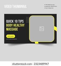 Body massage youtube thumbnail banner template, fitness body video cover banner design, fully editable vector eps 10 file format