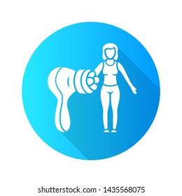 Body massager flat design long shadow glyph icon. Anticellulite massage. Beauty instrument. Body shaping. Figure correction. Beauty device for home use. Home procedure. Vector silhouette illustration