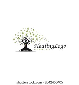 Body and Mind healing logo vector. With nature tree concept as herbal therapy meditation. Icon for mental and psychologycal clinic, consultant, counseling, hospital, specialist. Apply to web site apps