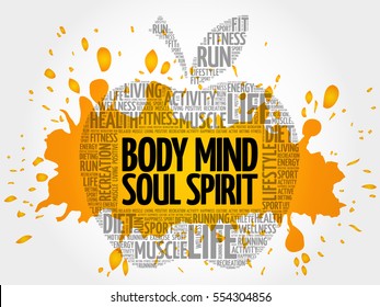 Body Mind Soul Spirit Apple Word Cloud, Health Concept