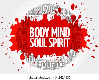 Body Mind Soul Spirit circle word cloud, health concept