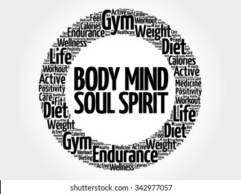Body Mind Soul Spirit circle word cloud, health concept