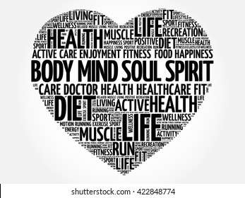 Body Mind Soul Spirit Heart Word Cloud, Fitness, Sport, Health Concept