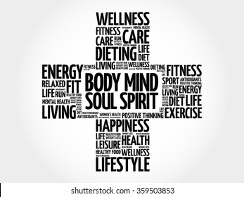 Body Mind Soul Spirit Word Cloud, Health Cross Concept