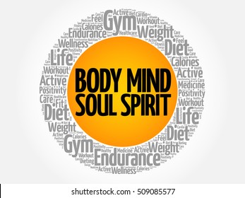 Body Mind Soul Spirit word cloud collage, health concept background