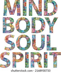 Body Mind Spirit words, health concept