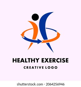 Body Movement Icon. Sports Elegant Vector Logo Template.. Logo For A Healthy Gymnastics Group Or Community. Body Movement Icon In Arrow Circle