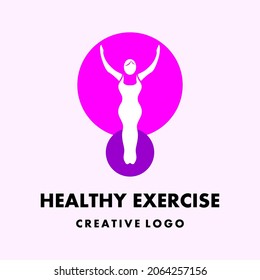 Body Movement Icon. Sports Elegant Vector Logo Template. Logo For A Healthy Gymnastics Group Or Community. Silhouette Of Woman Body And Gym Ball