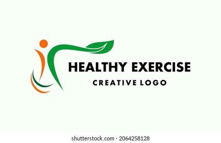 Body Movement Icon. Sports Elegant Vector Logo Template. Logo For A Healthy Gymnastics Group Or Community. Body And Leaf Movement Icon