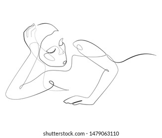 Woman’s body one line drawing on white isolated background. Vector illustration