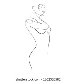 Woman’s Body One Line Drawing On White Isolated Background. Vector Illustration