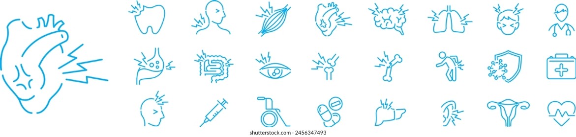 body pain editable stroke linear icons collection illustration Vector. 