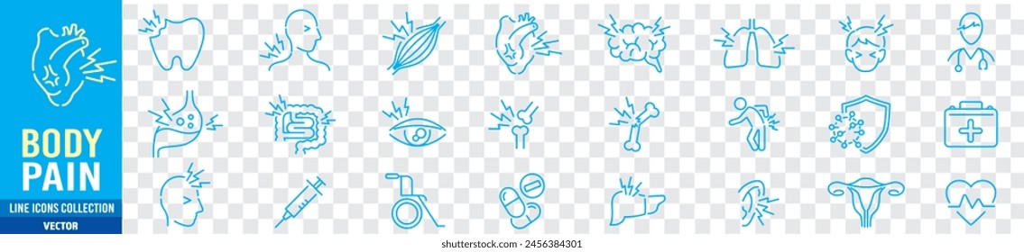 body pain editable stroke linear icons collection illustration Vector. 