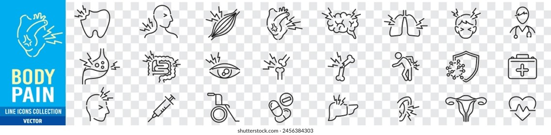 body pain editable stroke linear icons collection illustration Vector. 