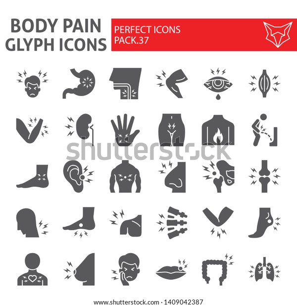 白い背景に体の痛みの記号アイコンセット 臓器の痛みの記号コレクション ベクタースケッチ ロゴイラスト 吐き気の記号 絵文字の立体パッケージ Eps10 のベクター画像素材 ロイヤリティフリー