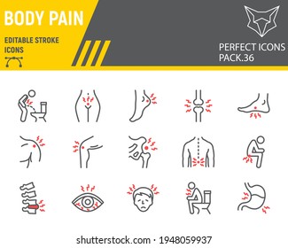 Body pain line icon set, body ache collection, vector graphics, logo illustrations, body pain vector icons, illness signs, outline pictograms, editable stroke
