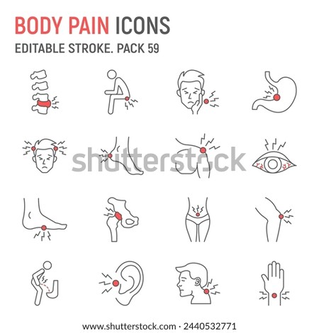 Body pain line icon set, human disease collection, vector graphics, logo illustrations, body ache vector icons, disease signs, outline pictograms, editable stroke