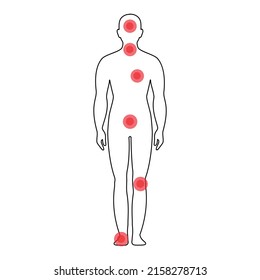 Body pain point injury silhouette, anatomy. Sore throat, headache, heartache, neck pain. Medical treatment infographics concept