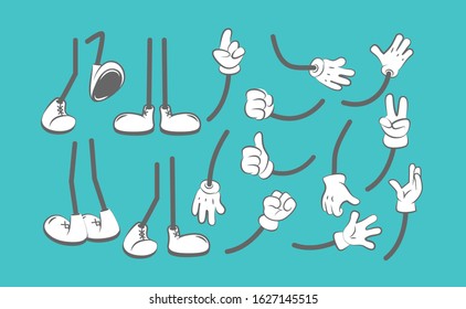 Body Parts Cartoon. Hands And Legs Animation Creation Kit Clothing Boots For Characters Arm Glove Vector