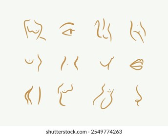 Dibujo de partes del cuerpo en estilo de arte lineal con beige sobre fondo claro