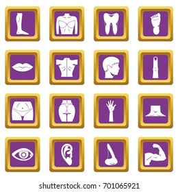 Body parts icons set in purple color isolated vector illustration for web and any design