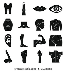 Body parts icons set. Simple illustration of 16 body parts vector icons for web