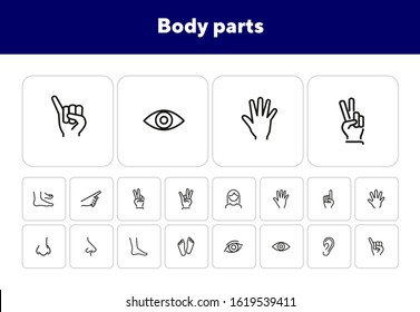 Body parts line icon set. Hand, nose, foot. Body care concept. Can be used for topics like gesturing, healthcare, anatomy
