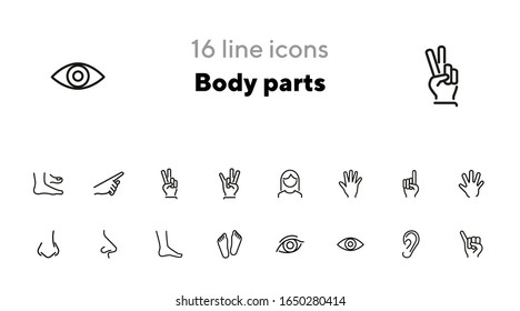 Body parts line icon set. Hand, nose, foot. Body care concept. Can be used for topics like gesturing, healthcare, anatomy