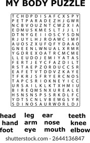 And Body Parts Word Search Puzzle Game Educational Activity Kids Worksheet Printable My Body Puzzle