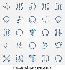 Body piercing colored icons - vector piercing creative symbols or logo elements