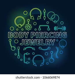 Body piercing colored jewelry vector illustration made with cute creative piercings line icons on dark background