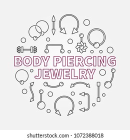 Body piercing jewelry vector modern illustration made with piercings cute icons in thin line style