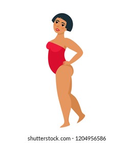 Body positive beautiful asian woman isolated on white. Vector illustration of pretty woman in cartoon style used for poster, greeting card, book and banner.