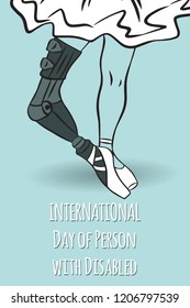 Body positive beautiful girl with disability. Vector illustration of pretty woman in sketch style used for poster, greeting card, book and banner.December 3 - world disability day.