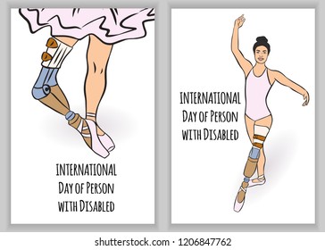 Body positive beautiful girl with disability. Vector illustration of pretty woman in sketch style used for poster, greeting card, book and banner.December 3 - world disability day.