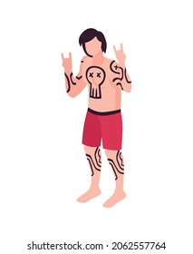 Body positive composition with character of man with lots of tattoos on his body vector illustration