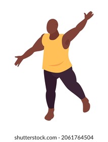 Body positive composition with isolated character of fat african american man raising hands vector illustration