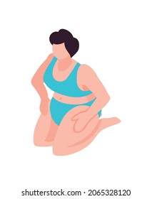 Body Positive Composition With Isolated Character Of Kneeling Plus Size Woman Vector Illustration