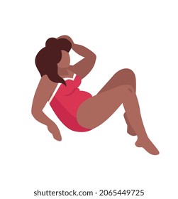 Body positive composition with isolated character of lying plus size woman vector illustration