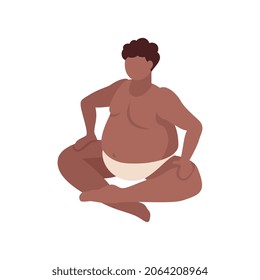 Composición corporal positiva con el personaje afroamericano sentado con prominente ilustración vectorial del vientre